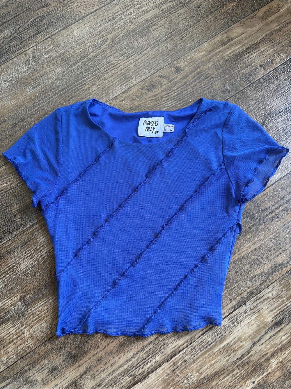 Princess Polly Cobalt Short Sleeve Raw-Edge Crop Top